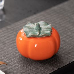 Persimmon tea can, small size, everything goes smoothly, ceramic sealed persimmon can, wedding celebration, Chinese style happy candy can