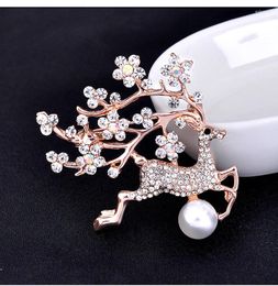 Brooches MOONROCY Rose Gold Colour Crystal Brooch OL Deer Trendy Flower Cute Synthetic Pearl Jewellery For Women Gifts Gift Drop