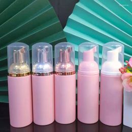 Storage Bottles 18pcs/lot 60ml Matte Pink Plastic Foam Pump Empty Cosmetic Lashes Cleanser Shampoo Refillable Bottle With Rose Gold Silver