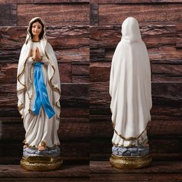 Decorative Objects Figurines Our Lady of Lourdes Blessed Virgin Mother Mary Catholic Religious Gift Coloured Resin Figurine Statue 230403