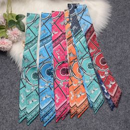 Imitation silk scarves are versatile decorations, stewardess scarves, headbands, thin and narrow long ribbons, and small collar scarves