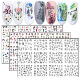 12pcs Nail Art Transfer Decals Water Stickers Colourful Nail Jewellery Flower Animal Black Sliders Manicure Tattoos JIBN112912128015744