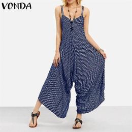 Plus Size Combinaison Femme Stripe Overalls Women Jumpsuits VONDA Backless Rompers Playsuit Female Harem Pants Pantalon 5XL Y20090318Q