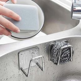 Hooks Stainless Steel Kitchen Sponge Holder Multifunction Sink Drain Home Organizer Bathroom Storage Wall Rack