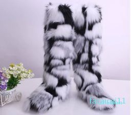 designer Winter Women Personalized Plush Knee Snow Boots Fashion Sexy Girl Furry Faux Fur Outdoor Ladies Warm Endure Cold