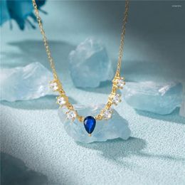 Chains AIDE Pure 925 Sterling Silver Chain Necklaces For Women Geometric Blue White Crystal Luxury Zircon Neck Corrente De Prata