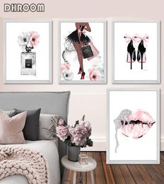 Fashion Wall Art Perfume Lips Poster Nordic Print High Heels Canvas Painting Woman Pictures for Living Room Modern Decoration5058348