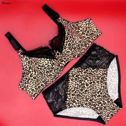 Beauwear Super Plus Size Women Leopard Bra Brief Set d E f G Cup Female Lace Underwear set Full Coverage Soft Thin Lingerie set Q0705