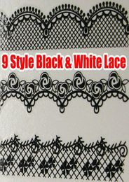 18pcs Black White Lace Nail Art Water Decals Transfer Transfers DECAL Nail Art Wrap Wraps Sexy Strip Tattoo FOR NATURAL FALSE 7466509