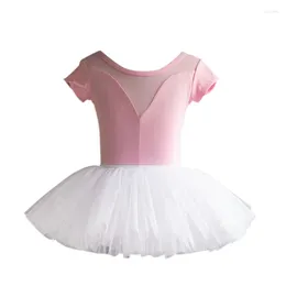 Stage Wear Children Two-Piece Suit Solid Colour Patchwork Dancewear Girls' Ballet Gymnastics Dance Bodysuit With Mesh Tutu Skirt