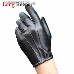 Five Fingers Gloves Long Keeper Fashion Black PU Leather Gs Male Thin Style Driving Leather Men Gs Non-Slip Full Fingers Palm TouchscreenL231103