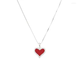 Chains PANQDIY Romantic Valentine's Day Gift Sterling 925 Silver Charm Chain Red Enamel Love Heart Pendant Necklace For Women Girls