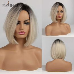 Synthetic Wigs Easihair Short Blonde Ombre Bob Wigs for Women Heat Resistant Synthetic High Temperature Fiber Straight Bob Wig Cosplay 230227