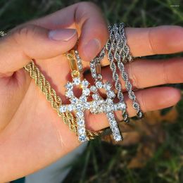 Chains 60cm Men Women Hip Hop Cross Pendant Necklace With 4mm Zircon Tennis Chain Iced Out Bling Necklaces HipHop Jewellery