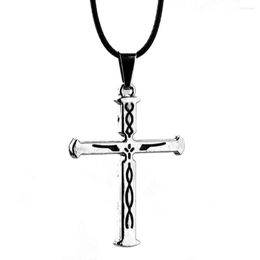 Pendant Necklaces Anime Guilty Crown Black Enamel Cross Necklace For Men Women Fashion Leather Cord Choker Fans Cosplay Jewelry