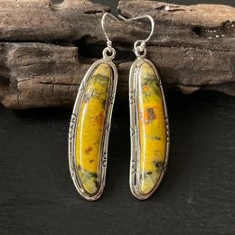 Dangle Earrings Trendy Metal Hand Engraved Pattern Drop For Women Fashion Jewelry 925 Silver Needle Yellow Stone Fruit Hook