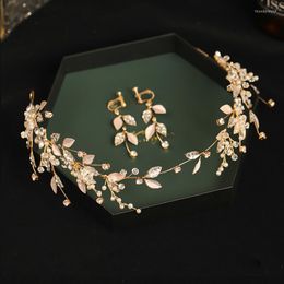 Hair Clips Leaf Crystal Headband Earring Set Fashion Trend Golden Tiaras Bride Wedding Accessories For Women Bridesmaid Jewellery Gifts