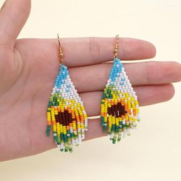 Hoop Earrings Go2Boho Arrival Sunflower Hook Jewellery Miyuki Beads Woven With Tassel Drop Long For Women