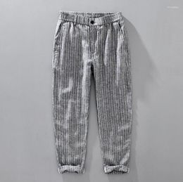 Men's Pants Linen Harem Men Solid Colour Casual Thin Breathable Trousers 2023 Spring Stripe