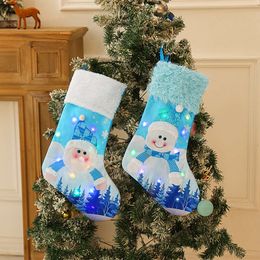 Decorations New Christmas with Lights Blue Old Man Snowman Light Up Goodie Bag Decorated Gift Stockings cosplay