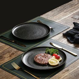 Plates Black Ceramic Western Dish 8-inch Household Frosted Square Breakfast Plate Creative Japanese Pasta Steak Cutlery For Restaurants
