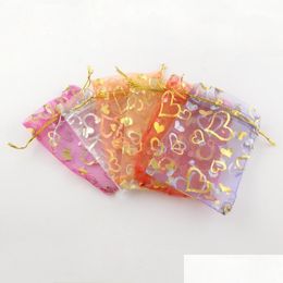 Jewelry Pouches Bags Pandahall 500Pcs Heart Printed Organza Gift Rec For Jjewelry Packing Mixed Color 12X10Cm Drop Delivery Dhgarden Dhnrh