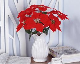 Decorative Flowers Simulation 5/7 Fork Christmas Flower Red Decoration Supplies Fake Bouquet Holiday Wedding Artificial