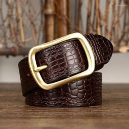 Belts 3.8CM Pure Cowhide High Quality Genuine Leather For Men Brand Strap Male Brass Buckle Estampado Retro Jeans Cowboy Cintos