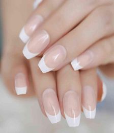 White Line Natural French Ballerina Coffin False Nails Shiny Uv Gel Medium Press On Fingernails 24 Ct8815571