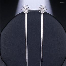 Dangle Earrings EMMAYA Fashion Snowflake Shiny Long Drop Jewelry Zircon Silver Plated Link Chain For Women Gifts Wedding