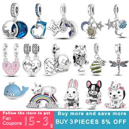 925 silver Fit Pandora Original charms DIY Pendant women Bracelets beads Colour Mermid Dolphin Charms Star Heart Pendant Mom Bear Rabbit Cat