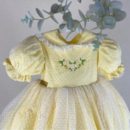 Girl's Dresses 0-12Y Baby Girl Summer Yellow Flower Embroidery Turkish Vintage Lolita Princess Ball Gown Dress for Birthday Holiday Easter Eid 230403