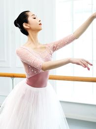 Stage Wear Wholesale Bodysuit Dance Dress Female Summer Star Embroidery Gymnastics Ballet Training Adult Body Suit Onesie Lace