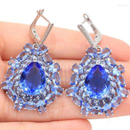 Dangle Earrings 47x29mm Jazaz Super Big European Heavy 13.8g Violet Tanzanite Smokey Topaz Women Dating 925 Solid Sterling Silver