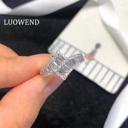 Cluster Rings LUOWEND Real 18K White Gold Ring AU750 Engagement 0.70 CT Natural Diamond Luxury Design Female Party Bague