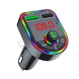 Rainbow Colourful Atmosphere Lamp FM Car Transmitter F6 Car USB Charger Portable Adapter Dual Ports Hand free Player