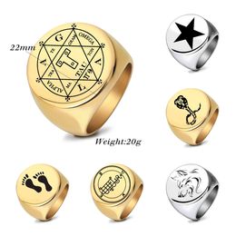 New Titanium Stainless Steel Round Finger Band Ring Pentagram Snake Foot Print Wolf Silver Gold Colour Rings for Men Hip Hop Punk Rock Birthday Gift Wholesale Jewlery