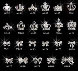 100pcs silver crown bows rhinestone nail design alloy 3d DIY Crown nail art supplies pendant decorations accessories ML55842580040