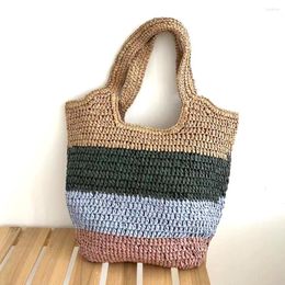 Evening Bags Casual Striped Straw Handbags For Women Large Capacity Tote Summer Beach Ladies Fashion Underarm Shoulder Bag Shopper Totes