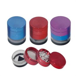 Smoking Pipes 53mm Metal Four Layer Smoke Grinder Double-Color Transparent Bottom Cover