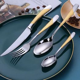 Flatware Sets Gold Plated Cutlery Set Kitchen Utensils Stainless Steel Western Tableware Sliver Knife Fork Spoon Dishwasher Safe