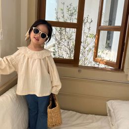 Kids Shirts Spring Girls Lace Polo Shirt Children's Long Sleeve Shirt Lovely Princess Style Shirt Baby Cotton Bottom Top 230403