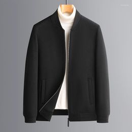 Men's Jackets 2023 Men Smart Casual Woollen Blend Round Collar Zipper Front Black Grey Sheep Wool Coat Male Soft Leisure Outfits