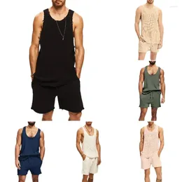 Men's Tracksuits Casual 2PCS Sets Knitted 2023 Fashion Tank Tops And Shorts Summer Mens Two Piece Set Streetwear Clothes Men