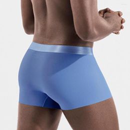 Underpants Seamless Trunks Mens Ice Silk Boxer Sexy Briefs Breathable Pouch Underwear Wide Waistand Shorts High Elastic Slip