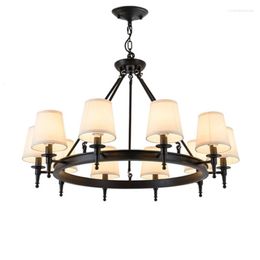 Chandeliers American Country Retro Fabric Lampshade Wrought Iron E14 Ceiling Chandelier For Living Room Kitchen Bedroom Lighting