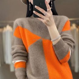 Women's Sweaters Women S Loose Fit Half Turtleneck 100 Pure Cashmere Sweater Long Sleeve Colour Block Knit Pullover