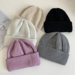 Berets Sky Solid Color Closed Toe Beanie Hat Short Fur Knitted Woolen Cap Female Korean All-Match Warm Skullcap Male