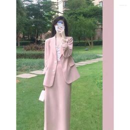 Two Piece Dress Insozkdg Women Suit Skirt Set 2023 Autumn Light Mature Style Office Lady Spring Pink Elegant Two-Piece Blazer