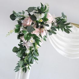 Decorative Flowers 2 Pack Faux Wedding Flower Arched Pink Props Welcome Card Sign Garland Decoration Row Background Wall Window Arrangement